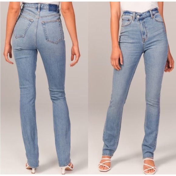 Abercrombie Fitch Jeans 90s Slim Straight Ultra High Rise Blue Women Size 31/12 - Picture 1 of 15